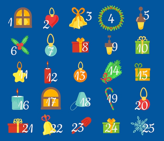 Vecteur calendrier de l'avent de noël pour l'extérieur et la maison confortable