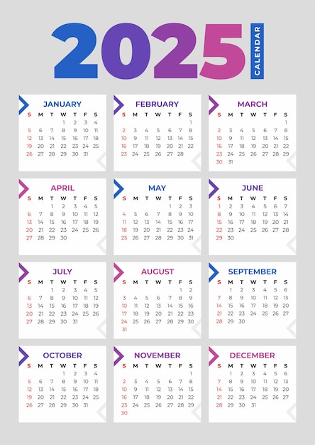 Calendrier De Base De 2025 Sur Fond Blanc  Vecteur Premium