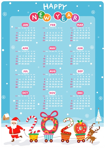 Calendrier De Bonne Année 2020 Avec Le Père Noël Prendre Une Charrette à Bras