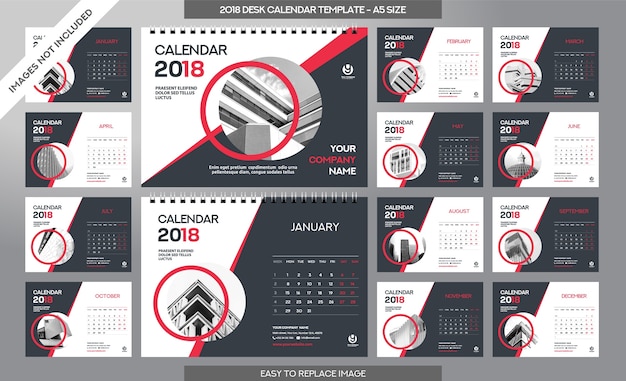 Calendrier De Bureau 2018 - 12 Mois Inclus - A5 Taille