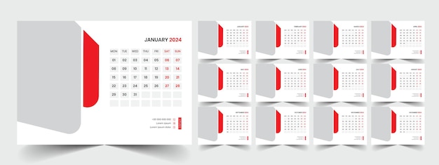 Vecteur calendrier de bureau 2024 conception du modèle calendrier de bureau 2024