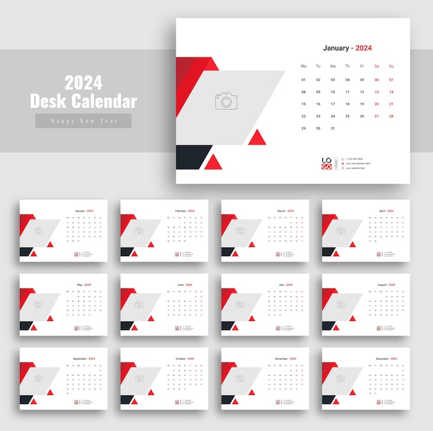 Vecteur calendrier de bureau 2024 modèle calendrier moderne et créatif