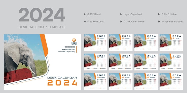 Vecteur calendrier de bureau 2024, modèle de planificateur, calendrier de bureau d'entreprise, modèle de planificateur mensuel 2024