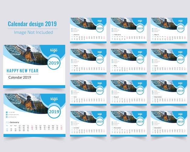 Calendrier de bureau bleu 2019