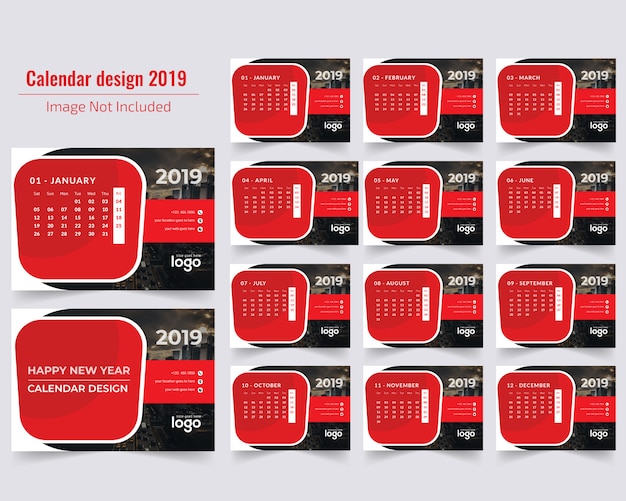 Vecteur calendrier de bureau rouge 2019