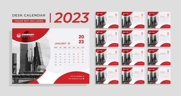 Calendrier De Bureau Rouge 2023, Modèle De Calendrier Annuel 2023