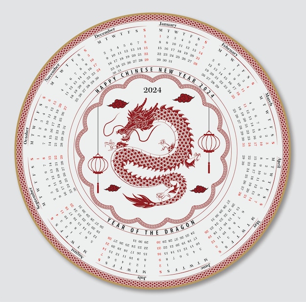 Vecteur calendrier chinois 2024 dragon