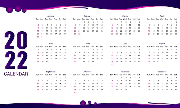 Calendrier De Couleur Pourpre 2022 Et Calendrier De Formes Abstraites