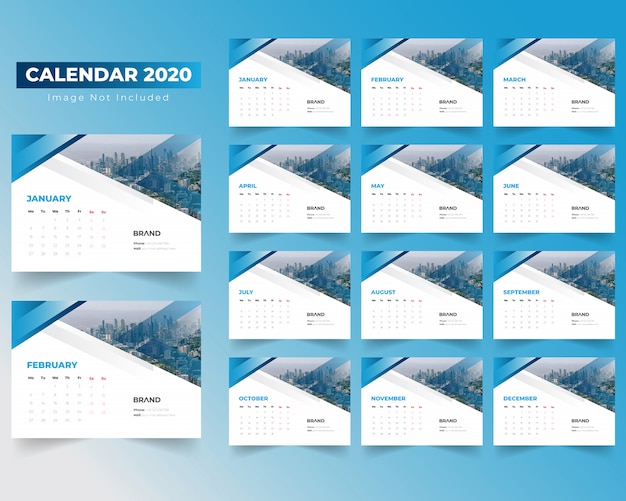 Vecteur calendrier créatif 2020 avec gradiant