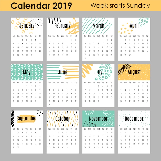 Vecteur calendrier créatif moderne 2019.