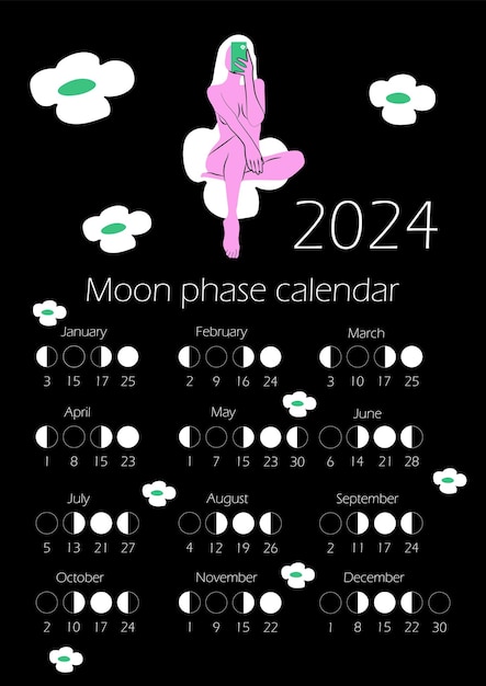 Calendrier Lunaire 2024 Sur Fond Ciel Noir Illustration de Vecteur -  Illustration du décoratif, astronomie: 274933393