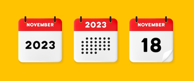 Vecteur calendrier définir l'icône calendrier sur fond jaune avec dix-huit novembre 2022 18 numéro texte rappel date menegement concept icône de ligne vectorielle pour les entreprises et la publicité