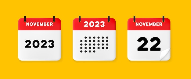 Calendrier Définir L'icône Calendrier Sur Fond Jaune Avec Vingt-deux Novembre 2023 22 Numéro Texte Rappel Date Menegement Concept Icône De Ligne Vectorielle Pour Les Entreprises Et La Publicité