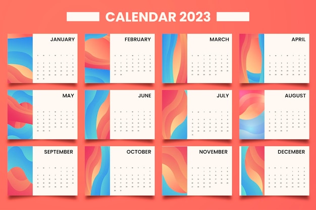 Calendrier dégradé plat 2023