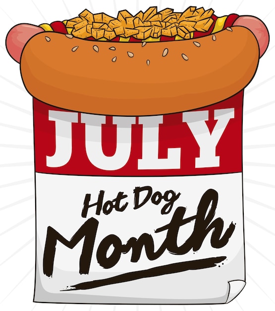 Calendrier Avec Un Délicieux Hot-dog Pour Célébrer Son Mois De Juillet