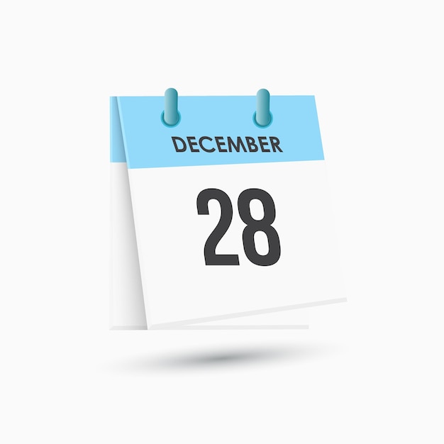 Calendrier du 28 décembre et planificateur de temps Calendrier quotidien Icon de rappel Illustration vectorielle