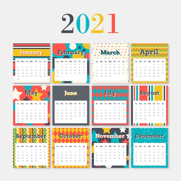 Calendrier Du Nouvel An 2021 Design Plat