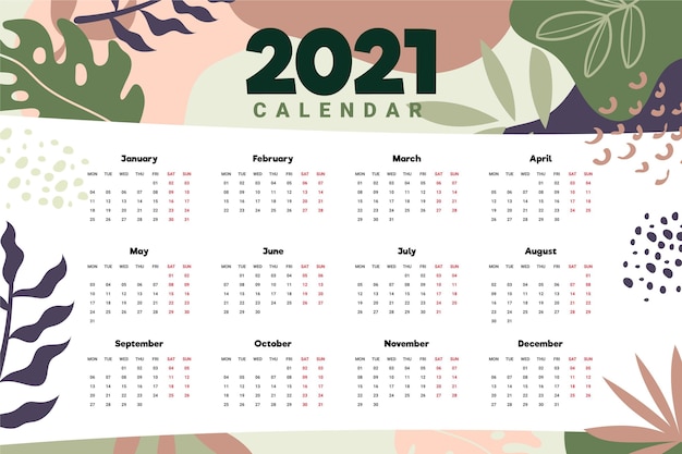 Calendrier du nouvel an 2021 dessiné à la main