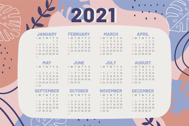 Calendrier du nouvel an 2021 dessiné à la main