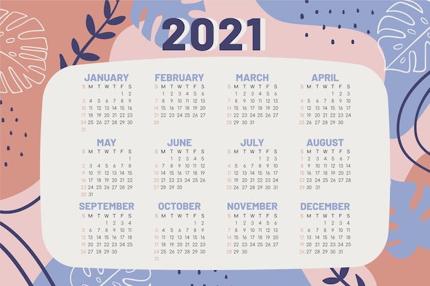 Vecteur calendrier du nouvel an 2021 dessiné à la main