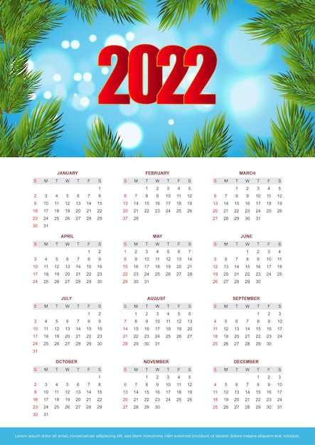 Calendrier Du Nouvel An 2022 Dans Un Style Moderne