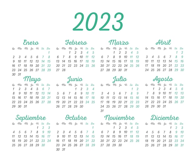 Calendrier Du Nouvel An 2023 En Espagnol