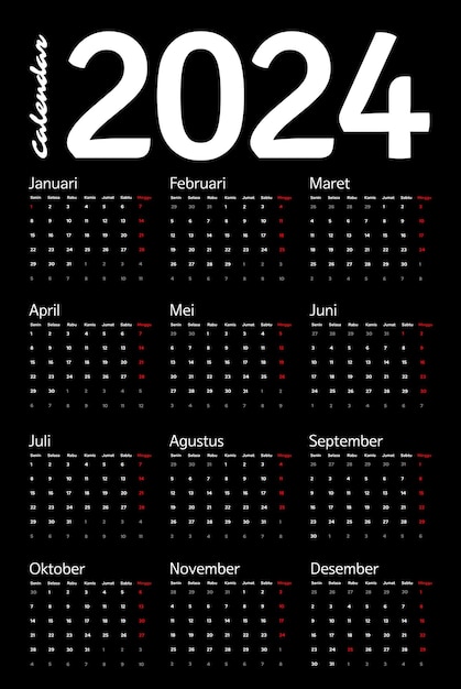 Calendrier Du Nouvel An 2024 Pour Le Format De Modèle Vectoriel De Style élégant Et Moderne D'entreprise Elegan