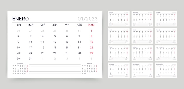 Calendrier Espagnol 2023 Disposition Du Planificateur Pour L'année Illustration Vectorielle