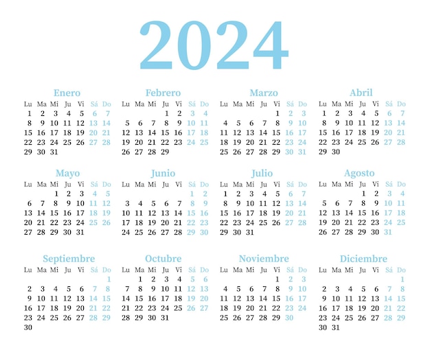 Vecteur calendrier espagnol pour 2024 la semaine commence lundi