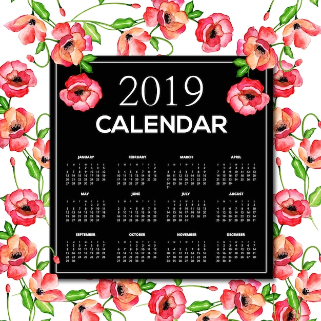 Calendrier Floral Aquarelle 2019