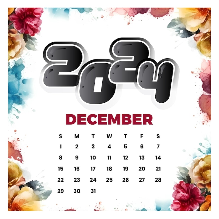 Vecteur calendrier floral de décembre 2024 vectoriel