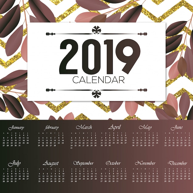 Vecteur calendrier floral du calendrier 2019