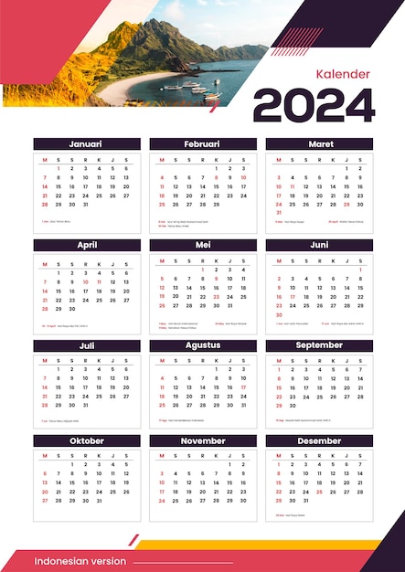 Vecteur calendrier indonésien 2024