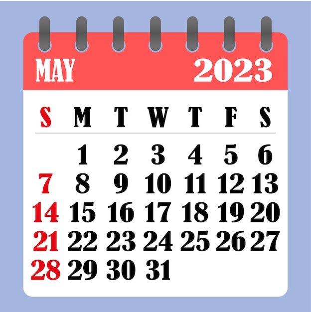 Calendrier Des Lettres Pour Mai 2023 La Semaine Commence Le Dimanche Planification De L'heure Et Concept De Calendrier Design Plat Calendrier Amovible Pour Le Mois Illustration Vectorielle