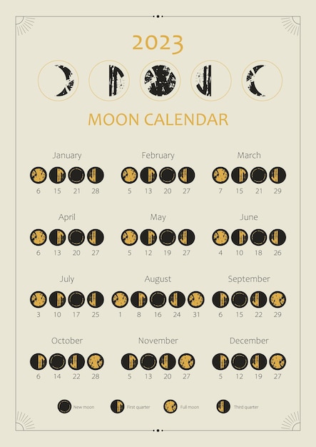 Calendrier De La Lune 2023 Conception Du Calendrier Astrologique Cycle Des Phases De La Lune Affiche Du Calendrier De La Lune Boho Moderne