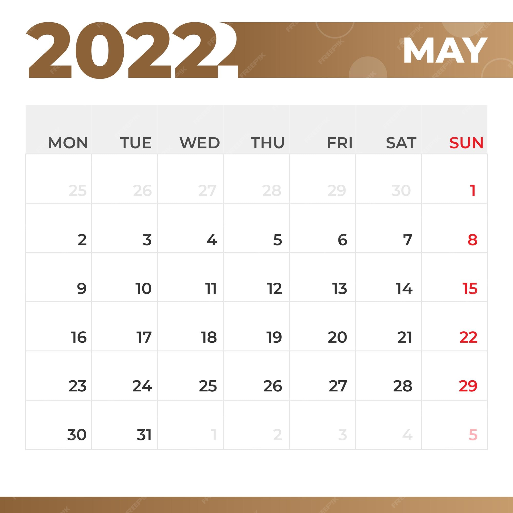 Calendario De Mayo 2022 Calendrier Mai 2022 | Vecteur Premium