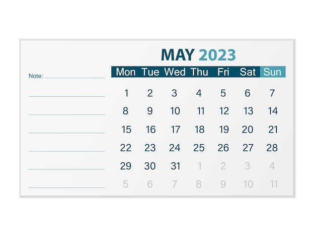 Vecteur calendrier mai 2023