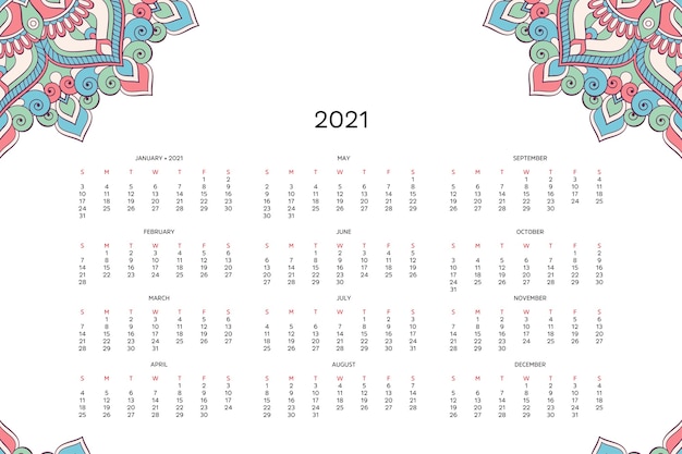 Vecteur calendrier avec des mandalas.