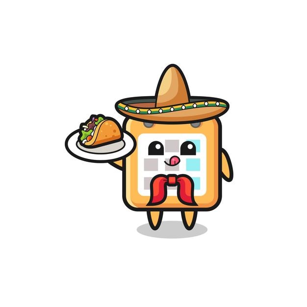 Calendrier Mascotte De Chef Mexicain Tenant Un Taco