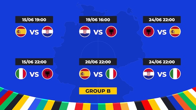 Vecteur calendrier des matchs du groupe b du tournoi européen de football en allemagne 2024