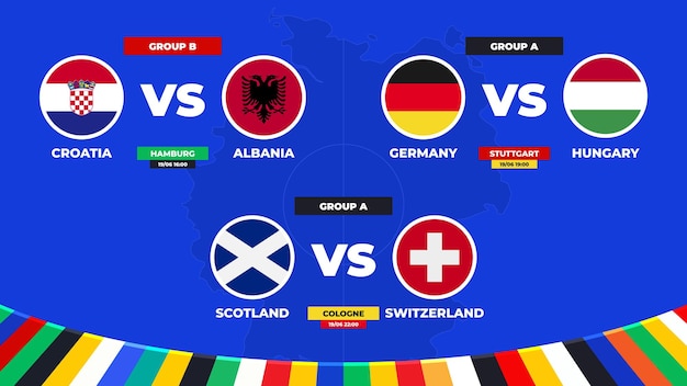 Vecteur calendrier des matchs des groupes a et b du tournoi européen de football en allemagne 2024