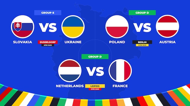 Vecteur calendrier des matchs des groupes d et e du tournoi européen de football en allemagne 2024