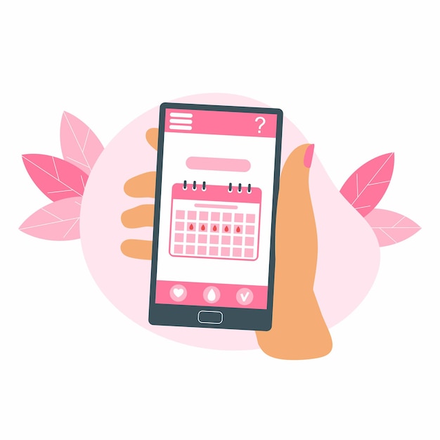 Calendrier des menstruations dans le smartphone La main tient le téléphone Santé des femmes