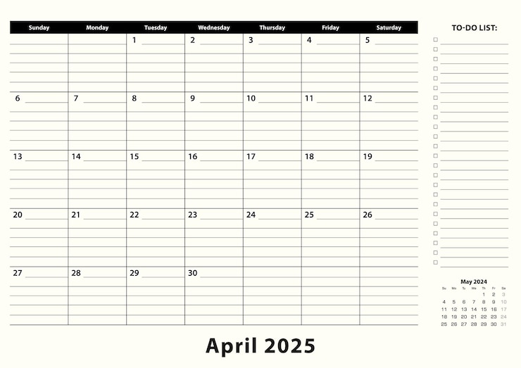 Vecteur calendrier mensuel du bureau d'affaires d'avril 2025