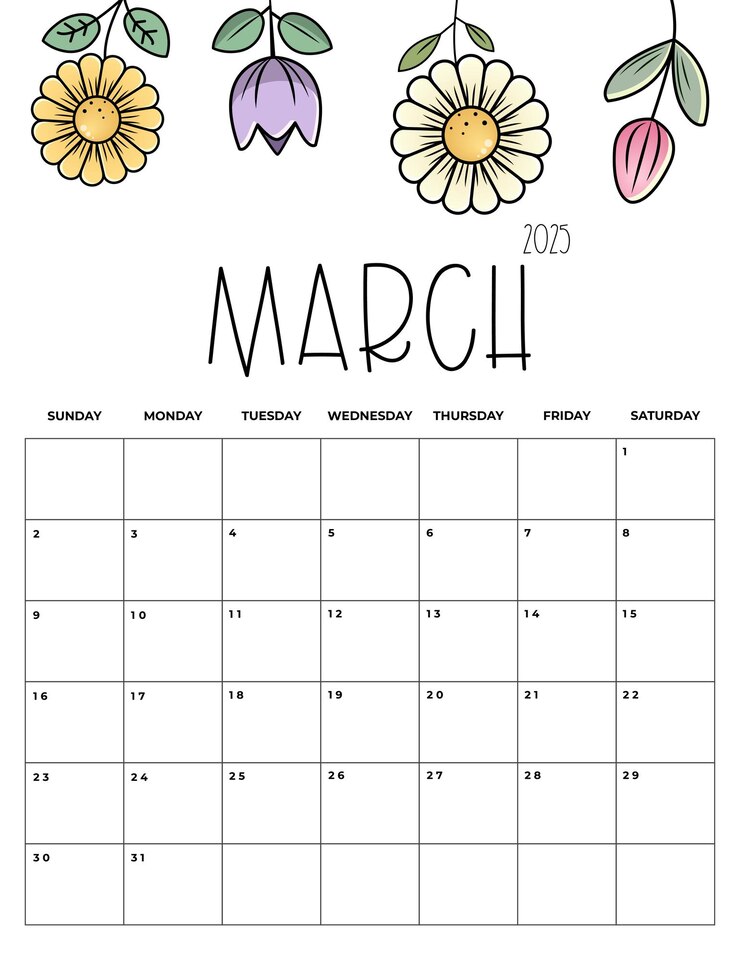 Vecteur calendrier mensuel de mars 2025 avec des notes pour les élèves et les enfants