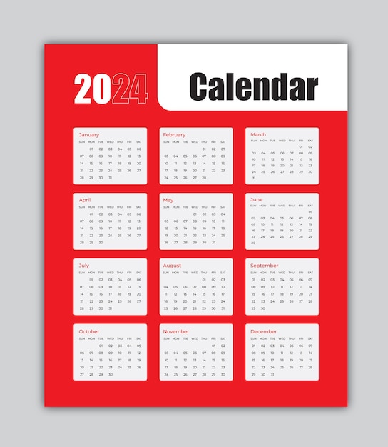 Calendrier De Modèle De Mur Rouge De 2024