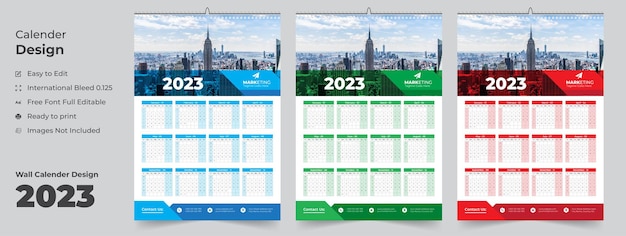 Vecteur calendrier mural de 12 mois 2023, conception de calendrier mural moderne pour la nouvelle année 2023, calendrier mural hebdomadaire