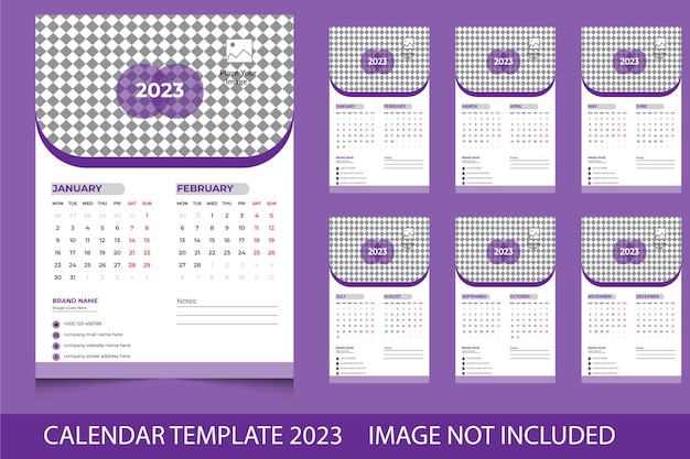 Vecteur calendrier mural 2023, calendrier mural 2023 12 mois, conception de calendrier mural, calendrier 12 mois inclus