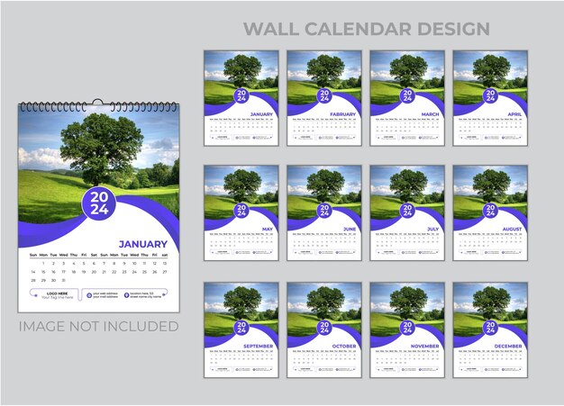 Vecteur calendrier mural 2024 conception simple