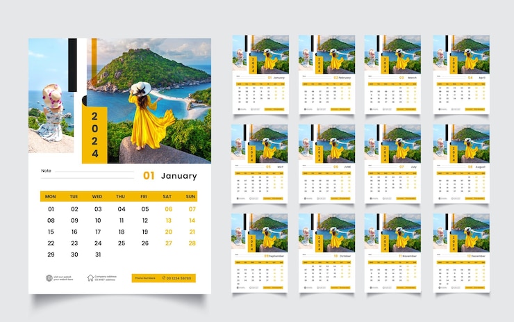 Vecteur calendrier mural 2024